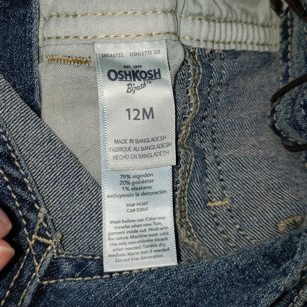Oshkosh B'Gosh Vestbak Logo Graphic Blue Denim Overalls, Size 12 Months